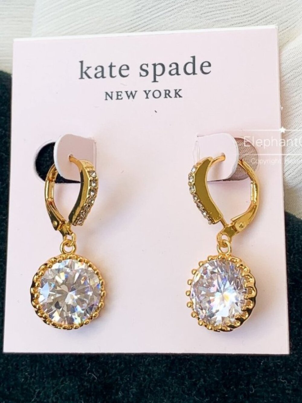 Kate Spade Crystal Drop Huggie Earrings Gold Tone CZ Statement Earrings